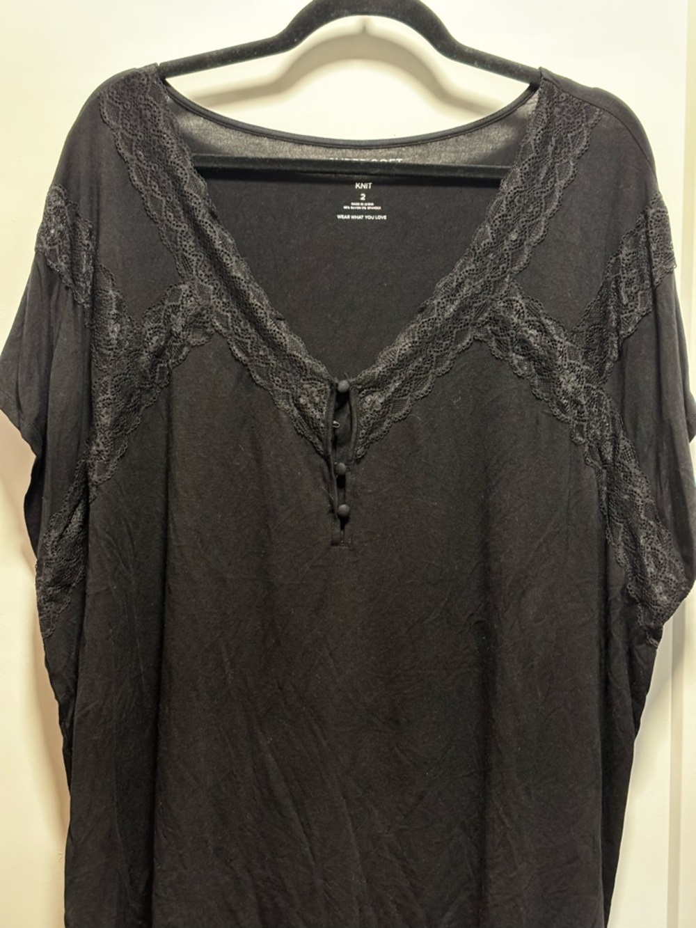 torrid Black Lace-Trim V-Neck Button Tunic